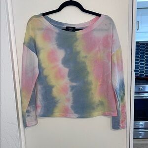 Vici Pink, Blue & Yellow Tie Dye Long Sleeve Oversized Tee | S
